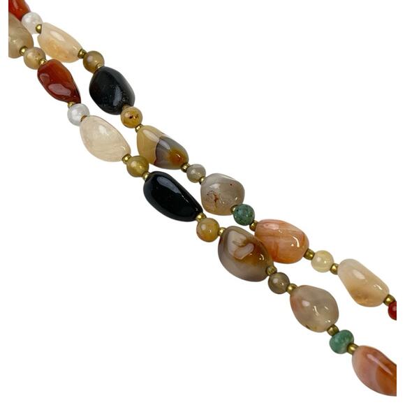 Vintage Necklace Polished Smooth Natural Stones Beggar Beads 1960s Barrel Clasp - Picture 5 of 14